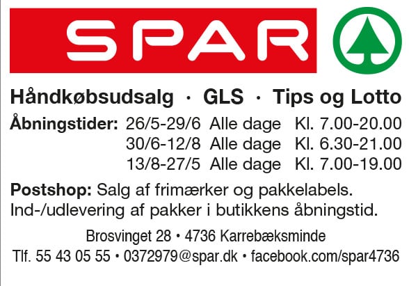 Byliv.nu: Spar-annonce, der viser butikstider, adresse, kontaktoplysninger og tjenester, herunder frimærker og pakketjenester.